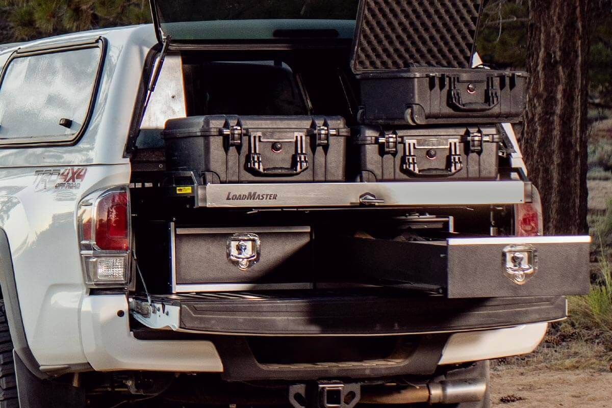 White Toyota Pick Up Truck with Loadmaster Bed System