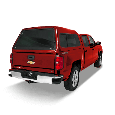 red chevrolet silverado with jason icon high-rise truck cap